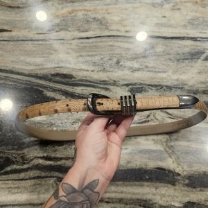 BB Simon Tan Caimen Leather Belt with Silver Buckle